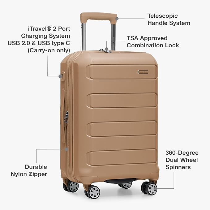 Traveler's Choice Pagosa Hardshell Expandable Luggage with Spinner Wheels, Latte Beige, 2-Piece Set (22/26)