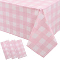 3 Packs Pink Checkered Tablecloth 54 x 108 Inch Disposable Picnic Table Cloths Waterproof Rectangular Plaid Tablecloth for Birthday Carnivals Parties