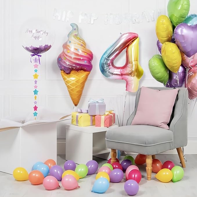 Rainbow Number Balloons Birthday Balloons - Giant Number 4 Balloon 40 inch, Numbers Balloon Birthday Decorations, Rainbow Party Supplies for Baby Shower