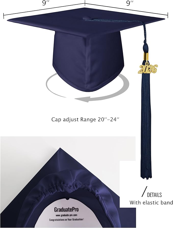 GraduatePro Matte Graduation Cap and Gown Class of 2026 Set Bulk with Tassel for High School & College 12 Colors