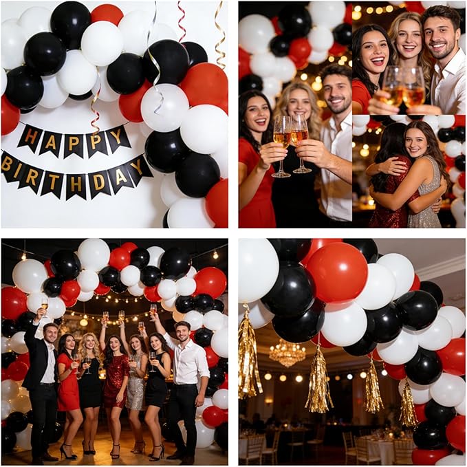 320 Pcs Red Black Balloons 12 Inch Black Red and White Bulk Latex Balloon, for Birthdays Weddings Party Graduation Racing Car Poker Card Decorations Supplies