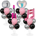 4 Sets Music Party Balloons Stand Kit with Music Note Guitar Disco Ball Colorful Heart Foil Balloons Concert Party Balloon Centerpiece for Tables for Indoor Outdoor Birthday Kpop Decorations