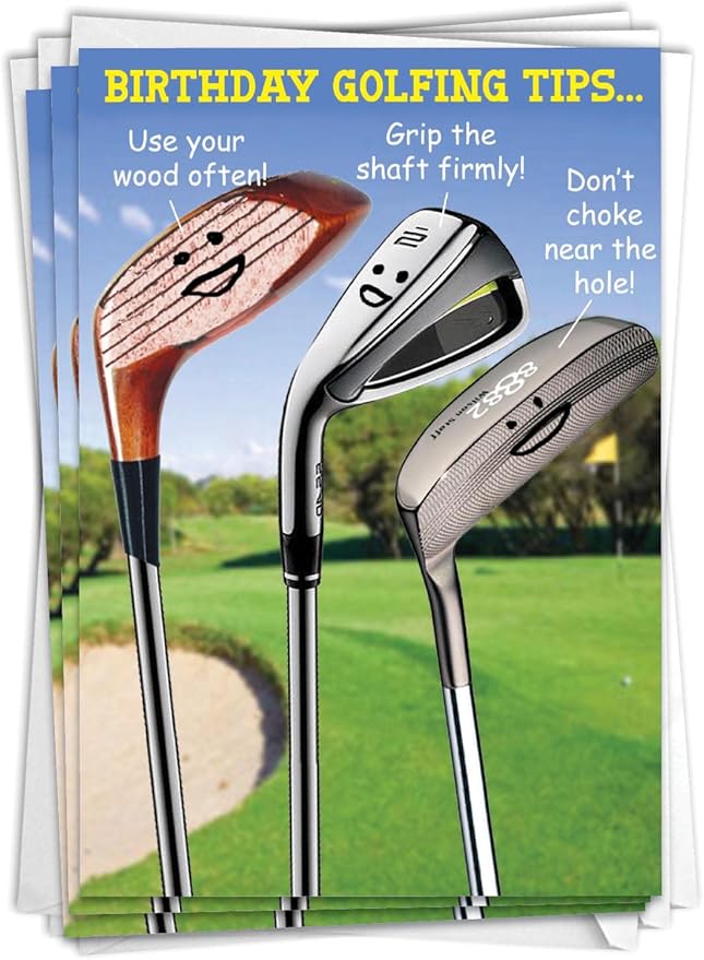 NobleWorks Pack of 3 Humorous Birthday Greeting Cards with Envelopes (1 Design, 3 Each) Birthday Golfing Tips Birthday C9002BDG-C3x1