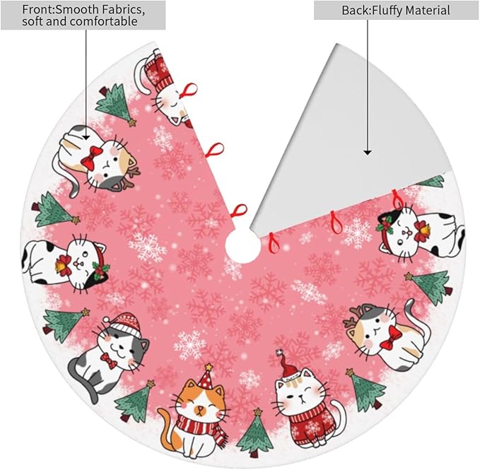 Cute Christmas cat Tree Skirt Xmas Tree Mat Christmas Tree Ornaments Decorations Holiday Party Indoor Outdoor 30"