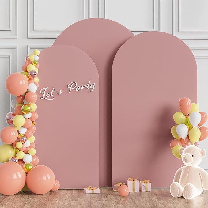 Wokceer Wedding Arch Cover (7.2FT, 6.6FT, 6FT) Set of 3 Spandex Fitted Wedding Arch Stand Covers for Round Top Chiara Arch Backdrop Stands Cover for Birthday Party Banquet Decor Light Dusty Rose