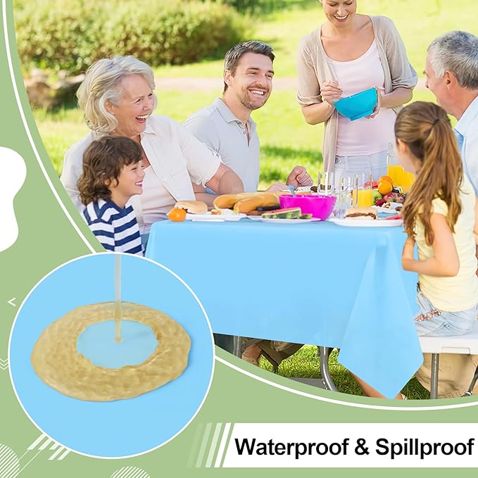 misaya 6 Packs Disposable Plastic Table Cloth, 54 x 108 Inch Waterproof Rectangle Tablecloth, Leakproof & Sturdy Decorative Table Covers for Easter, Picnic, Party and Outdoor, Light Blue
