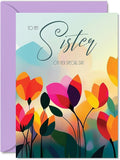 Sister Birthday Card - Vibrant Summer Flowers - Vivid Happy Birthday Card for Sister from Brother Sibling, A5 Female Floral Bday Golden Greeting Cards