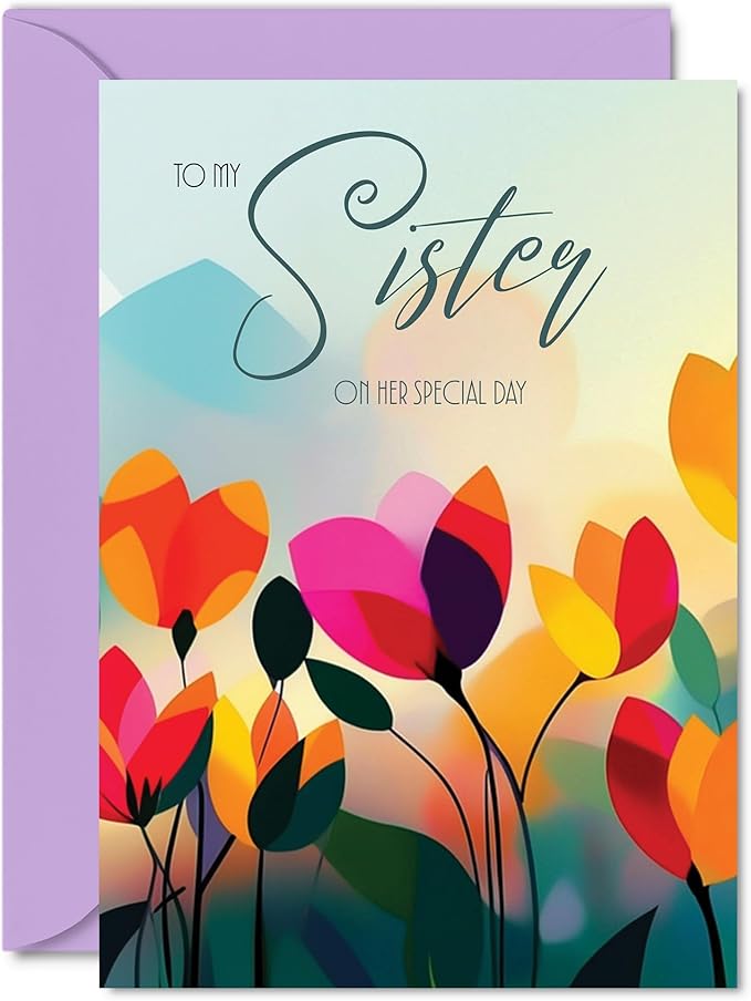 Sister Birthday Card - Vibrant Summer Flowers - Vivid Happy Birthday Card for Sister from Brother Sibling, A5 Female Floral Bday Golden Greeting Cards