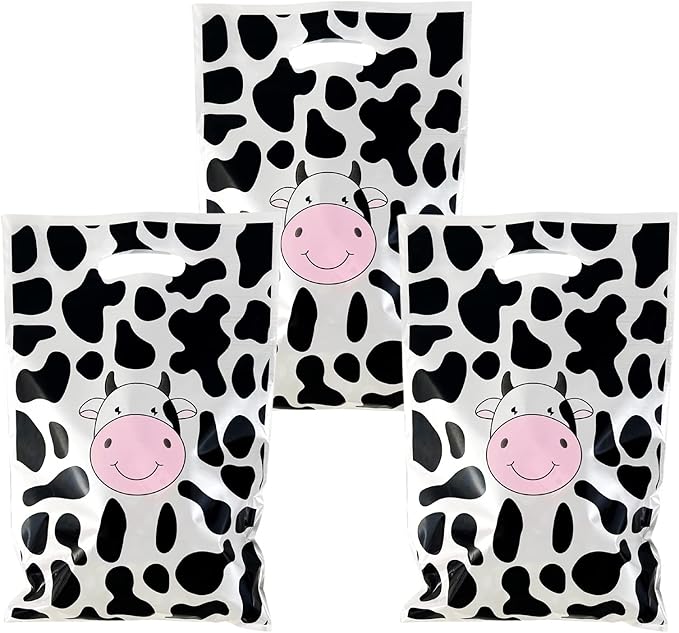 Rainmae 50 Pcs Cow Print Party Favors Bags, Cute Cow Goodie Gift Bags Treat Candy Bags, Farm Animal Theme Goodie Party Gift Bags for for Baby Shower Barnyard Cowboy Cowgirl Farmhouse Themed Birthday