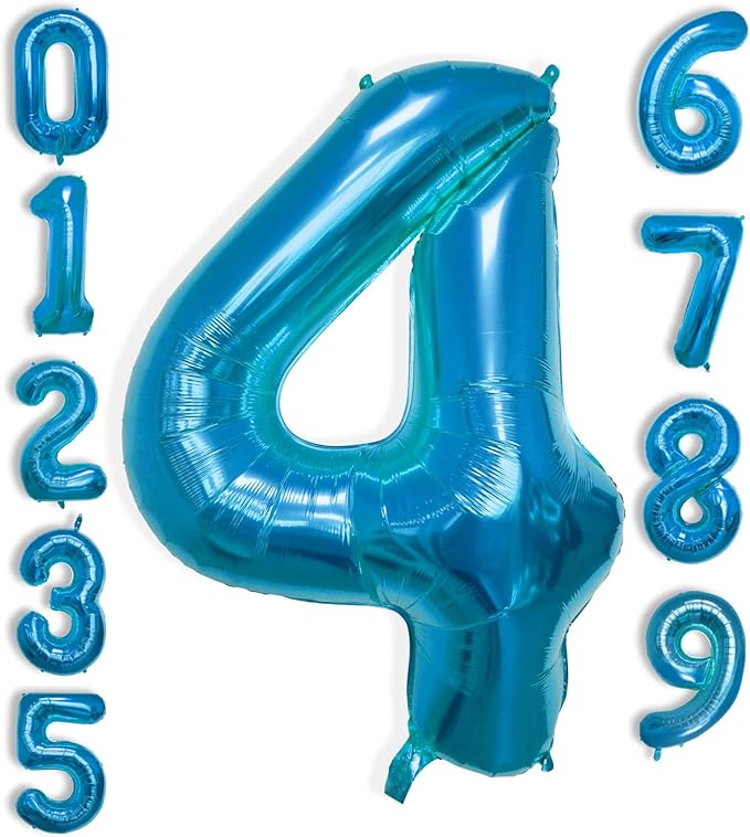 40 Inch Large Blue Number Celebration and Decoration Balloon for Birthday Parties, Graduations, Anniversaries, Weddings, Photo Shoots, Special Events - Helium Foil Mylar (Blue Number 4)