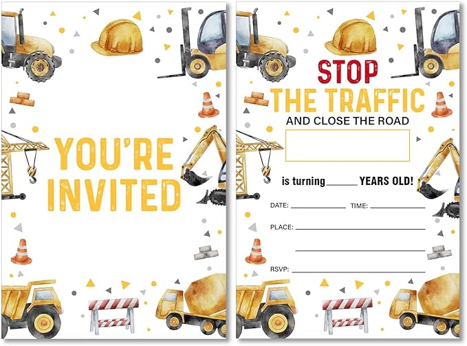 Soiceu Construction Birthday Party Invitations with Envelopes Set of 20 Construction Dump Truck Boy Birthday Party Invites Fill in Blank