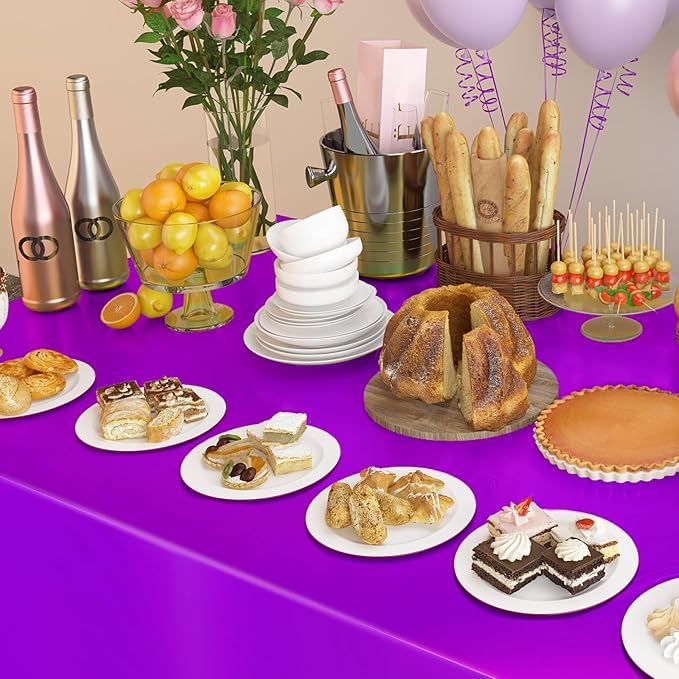 4 Pack Iridescent Plastic Tablecloths Disposable Table Cover Sparkly Foil Table Cloth for Rectangle Tables Party Decorations Birthday Princess Bridal Wedding Christmas Purple, 54 x 108 Inch