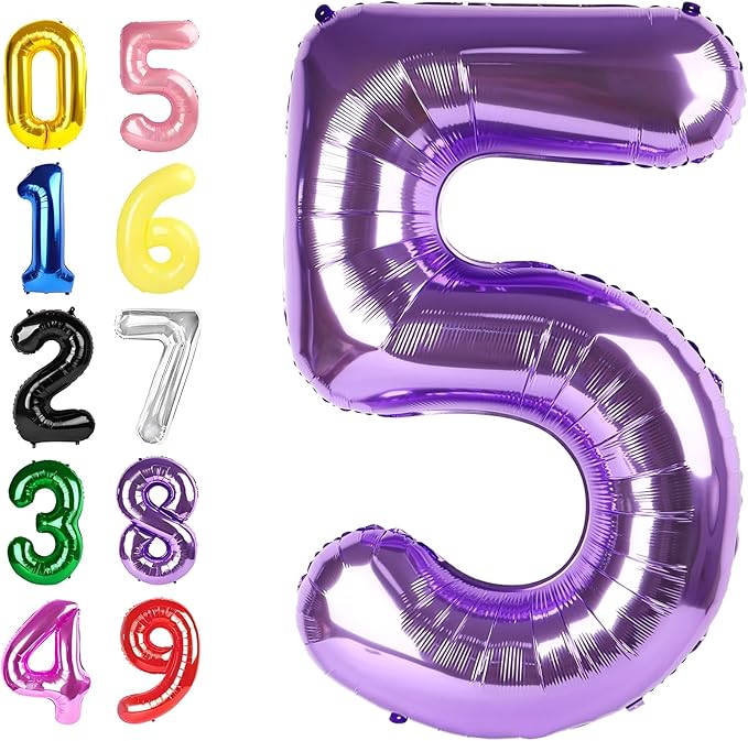 Number 5 Balloons 40 Inch Foil Balloons for Boys And Girls, Purple Numbers Balloon for 5, 15, 25, 50 Birthday Party Decoration, Anniversary, Wedding, Single Supplies