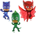 Toyland® Pack of 3 PJ Masks Shaped Foil Balloons - Catboy, Gekko & Owlette - Children's Party Decorations