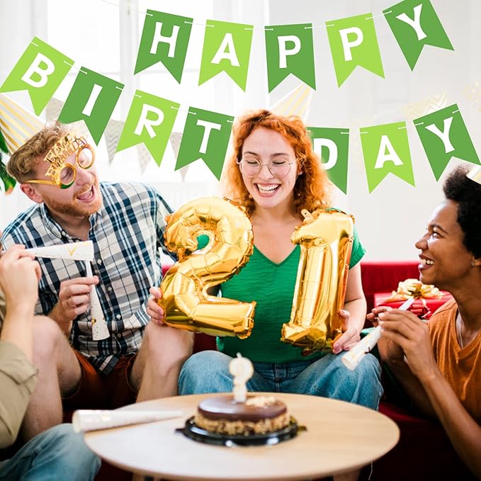 Green Happy Birthday Banner Sign Green Bunting Banner Garland for Kids Girls Baby 1st Tea Party Decorations Bunting Flag Party Supplies