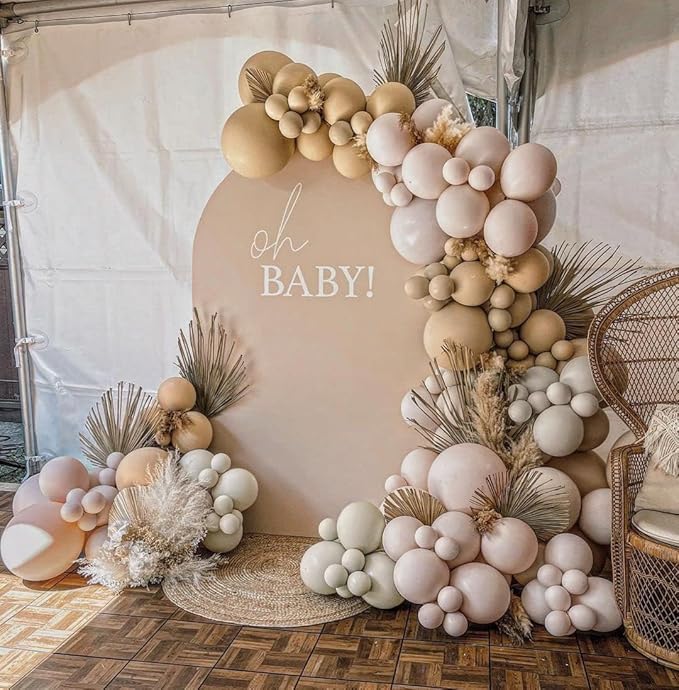 Double Stuffed White And Beige Balloons Garland Nude Cream Blush Ivory Balloons Apricot White Sand Balloons Arch Kit For Neutral Baby Shower Boho Gender Reveal Birthday Baptism Party Decorations