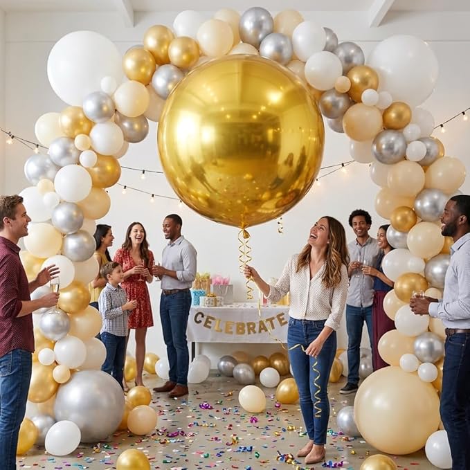 KALOR Metallic Gold Giant Balloons 36 Inch Large Latex Balloons, 4 Pack Jumbo Round Helium Balloon for Birthday Bridal Shower Wedding Baby Shower Party Decorations
