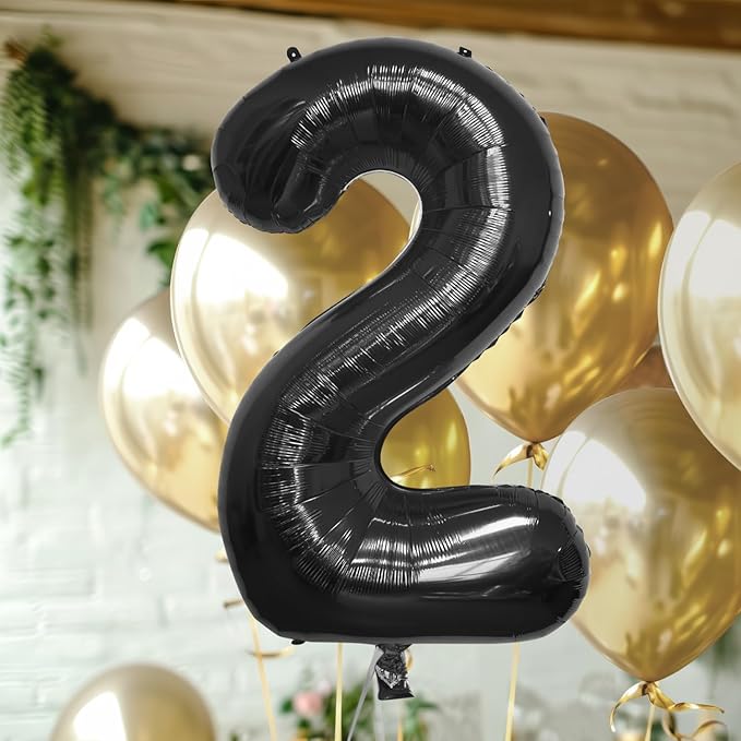 40 Inch Large Black Number Celebration and Decoration Balloon for Birthday Parties, Graduations, Anniversaries, Weddings, Photo Shoots, Special Events - Helium Foil Mylar (Black Number 2)