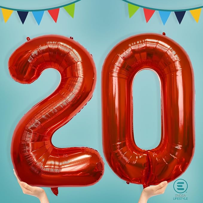 40 Inch Large Red Number Celebration and Decoration Balloon for Birthday Parties, Graduations, Anniversaries, Weddings, Photo Shoots, Special Events - Helium Foil Mylar (Red Number 20)