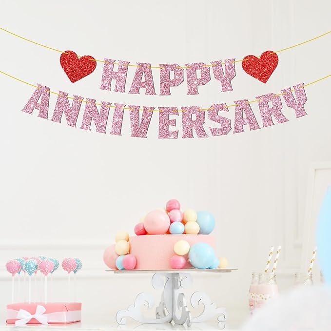 Happy Anniversary Banner Pink Glitter 10th 20th 30th Wedding Birthday Anniversary Party Decorations Supplies We Still Do
