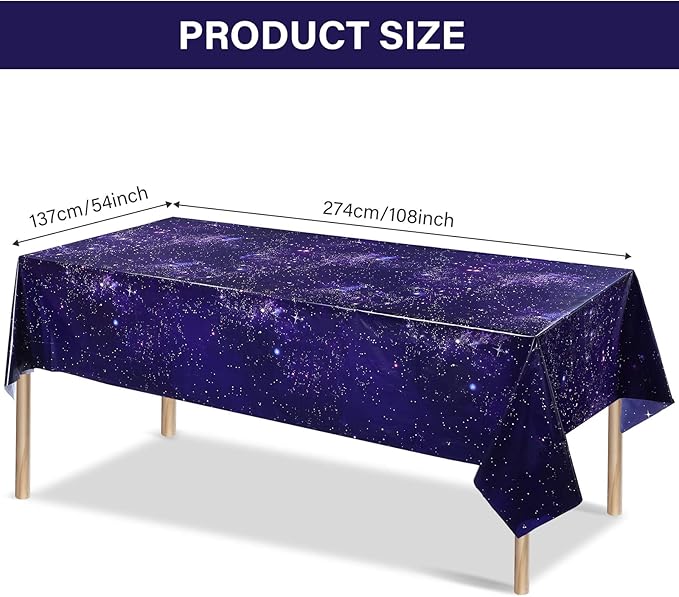 Tatuo 1 Pack Galaxy Plastic Table Cover Space Tablecloth Space Star Purple Nebula Rectangle Tablecloth Disposable Starry Night Sky Tablecover for Birthday Home Party Decorations, 54 x 108 Inch