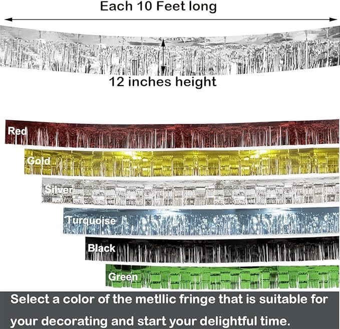 3 Pack Total 30 Silver Feet Foil Fringe Garland Metallic Wall Hanging Drapes Tassel Skirting Tinsel Streamers Decorations for Parade Float Trailer Mardi Gras Party Birthday Wedding