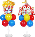 Carnival Circus Birthday Party Balloons Stand Kit 2 Sets with 2 Circus Tent Popcorn Foil Balloons Plim Themed Red Blue Yellow Balloon Centerpiece for Tables for Carnival Birthday Party Decorations