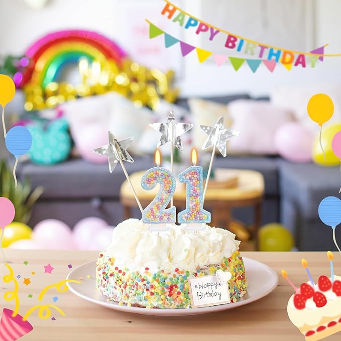 Blue Birthday Candles - Number 21 Candle, Colorful Macaron Candles, 21 Birthday Decorations for Girls Boys, Cake Decorations, Theme Party Supplies (Blue)