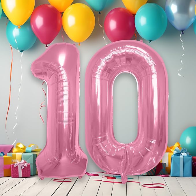 40 Inch Large Pink Number Celebration and Decoration Balloon for Birthday Parties, Graduations, Anniversaries, Weddings, Photo Shoots, Special Events - Helium Foil Mylar (Pink Number 10)