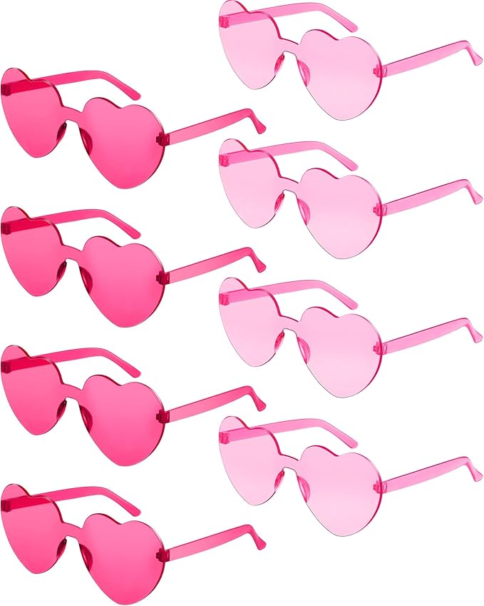 Frienda 8 Pairs Heart Shaped Sunglasses for Women Rimless Heart Glasses Candy Color Sunglasses for Party Favor