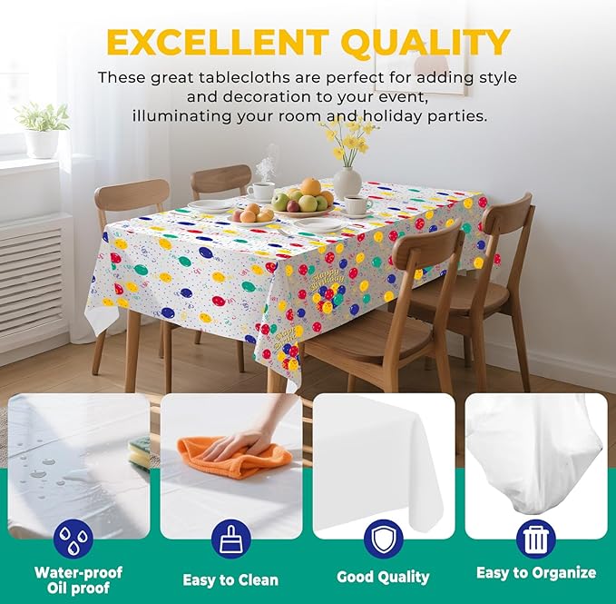 6 Pack Happy Birthday Plastic Tablecloths,108" x 54"Rectangle Disposable Table Covers for Picnic Birthday Wedding Parties (Balloon)