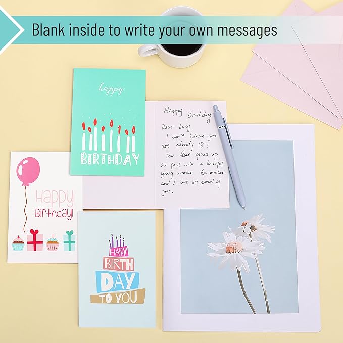 Mr. Pen Assorted Color Birthday Cards, 20 Pack, 4 x 6 Inches, Blank Inside, Includes Envelopes