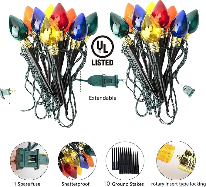 Brightown C9 Christmas Pathway Lights Outdoor-17.4 Ft 10 Lights C9 Walkway Lights Waterproof for Ground Sidewalk Driveway Yard Outdoor Christmas Decorations