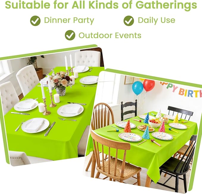 Mulbozy Lime Green Plastic Table Cloth Disposable 4 Pack, 54 × 108 Inch Tablecloths Rectangle, Green Plastic Table Cover for Party Decor