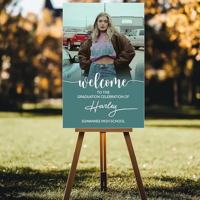 My4gifts Graduation Party Welcome Sign with Photo, Greenery Grad Poster, Personalized Graduation Decor, Class of 2025 Welcome Board, Senior Party Sign, Custom Grad Celebration Sign - 20