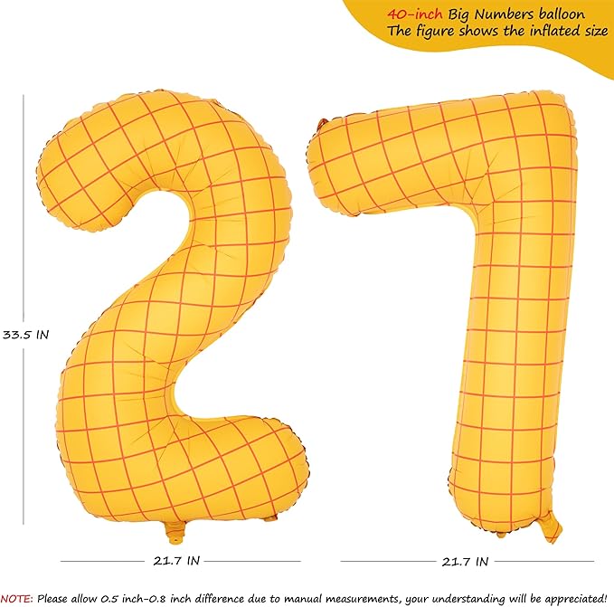 40-Inch Large Number Balloon Toy Inspired Story Matte Yellow Birthday Balloon Western Rodeo Party Supplies Boy Girl Story Anniversary Kids Birthday Party Cowboy Farm Themed Baby Welcome Decorations