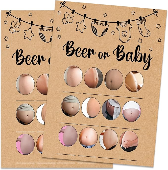 Baby Shower Game, Beer or Baby Cards, Party Games Supplies, 30 Game Cards, Kraft