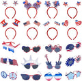 20 Pcs 4th of July Patriotic Party Accessories, 12 American Flag Party Glasses, 8 USA Independence Day Headbands, Red White and Blue Patriotic Photo Booth Props, Veterans Day, Memorial Day Supplies