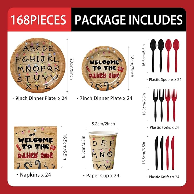 168pcs Spooky Rustic Alphabet Birthday Party Supplies Paper Plates Napkins Cups Disposable Colorful Light Bulbs Tableware Set Party Decorations for Boys Girls Birthday Decor Serve 24