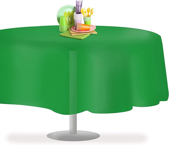Grandipity 12 Pack Premium Disposable Plastic Tablecloth 84" Inch Decorative Round Table Cover - Green