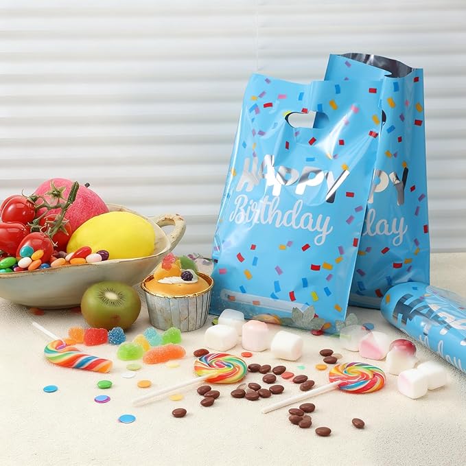Qulkws 30 Pcs Happy Birthday Party Favor Bags Goodie Bags for Party Birthday Candy Bag Plastic Candy Favor Bag Loot GiftBags Return GiftBag for Baby Showers Birthdays Partys Decorations