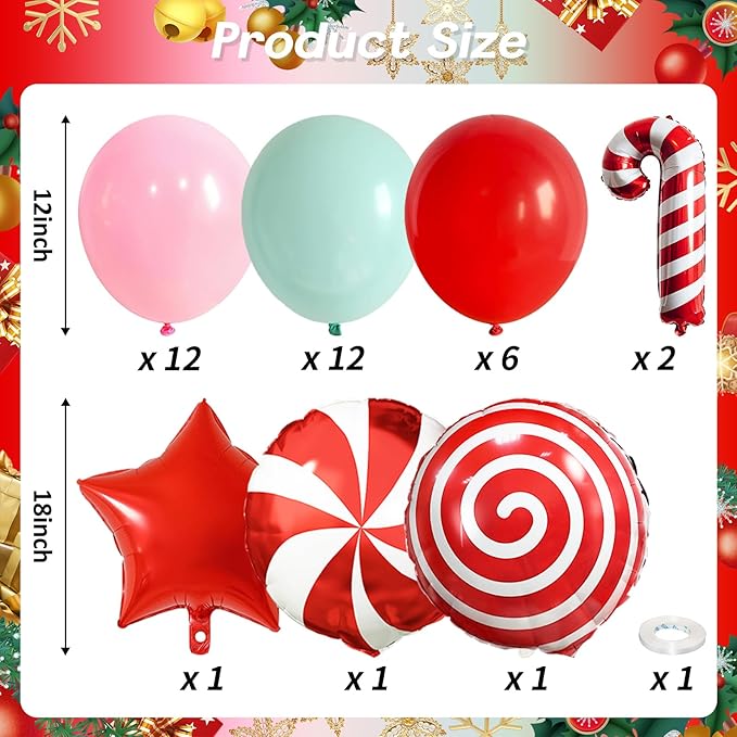Christmas Balloons Set, 35pcs Xmas Baby Pink Red Light Green and Candy Cane Star Foil Balloons for Merry Christmas Candy Theme Candyland Party Baby Shower Gender Reveal New Year Decorations Supplies