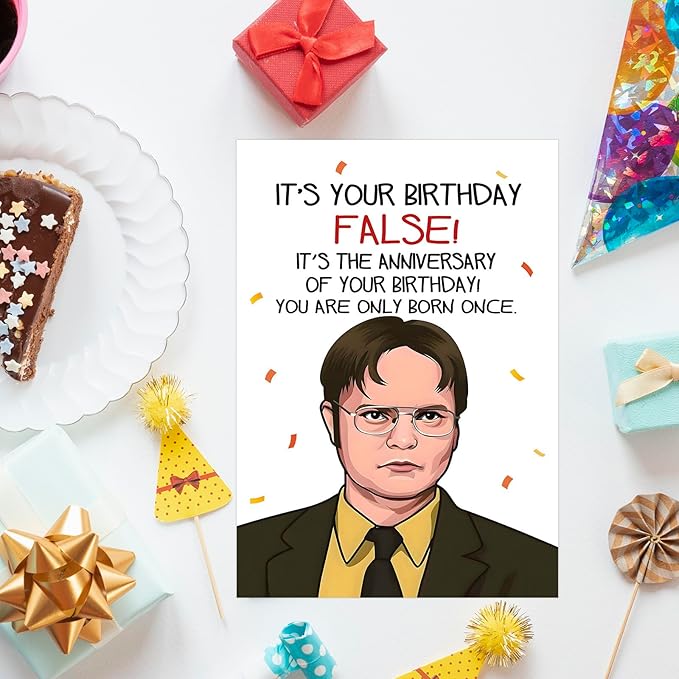 PIUST The Office Birthday Cards, Dwight Schrute Birthday Card, Funny Office Birthday Card, It Is Your Birthday False Card (58)