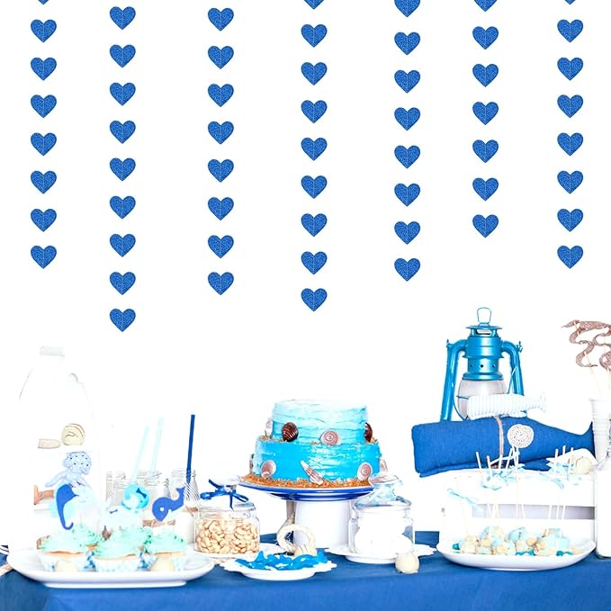 Royal Blue Party-Decoration Heart Garland - 52ft 21st Birthday Bachelorette Hanging Backdrop Streamers,Graduation Engagement Wedding Christmas Banner Decor Supplies Lasting Surprise