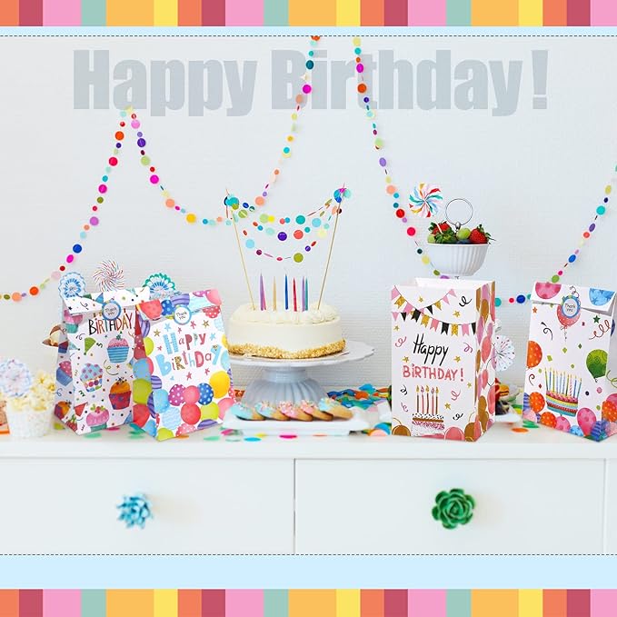 Chrisfall 24 Pieces Birthday Gift Bag Birthday Party Favor Gift Bags Goodie Bags with Seal Stickers Birthday Party Candy Bags Party Supplies