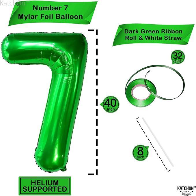 KatchOn, Giant Dark Green Number 7 Balloon - 40 Inch | 7th Birthday Balloon for Happy Birthday Decorations | Seven Balloons Number For 7th Anniversary Decorations | 7th Birthday Party Supplies
