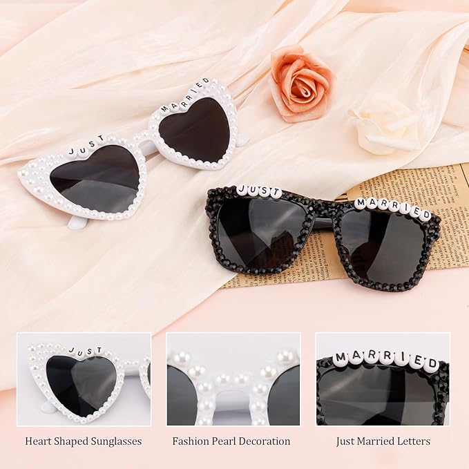 Just Married Bride and Groom Sunglasses and Sash for Just Married Wedding Party Decorations