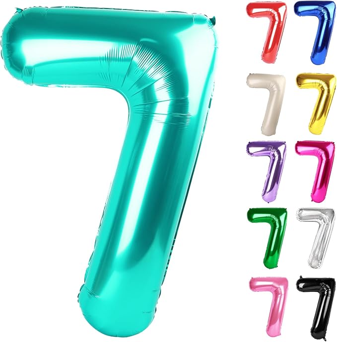 Teal Number 7 Balloon 40 Inch, 7 Balloon Number, 7th Birthday Decorations, Teal Party Supplies for Boys Girls