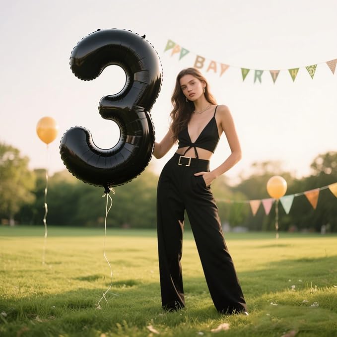 40 Inch Black Foil Balloons Number 3,Foil Mylar Big Number Balloons Huge Number Balloons for 3rd Birthday Party Supplies Anniversary Decorations