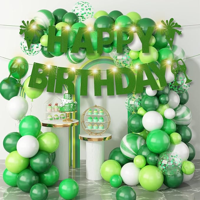 175Pcs DIY Custom Letter Banner Glitter Customizable Banner Kit DIY Happy Birthday Letters 0-9 Numbers Light Rope Personalized Banners Baby Shower Birthday Party Decorations Supplies(Dazzling Green)